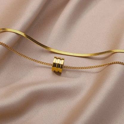 Stainless Steel Double Layer Thick Round Pendant Necklace