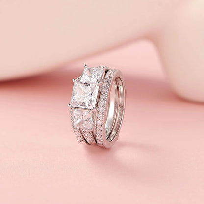 Three-Stone Princess  Sterling Silver Engagement Rings