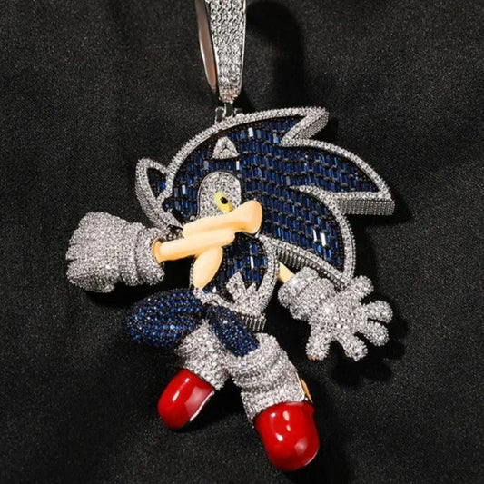 Sonic The Hedgehog Stone Blue Cubic Zirconia Solid Back Necklace Pendant