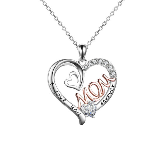 Elegant White K-Plated 'Love Heart' Mom Pendant