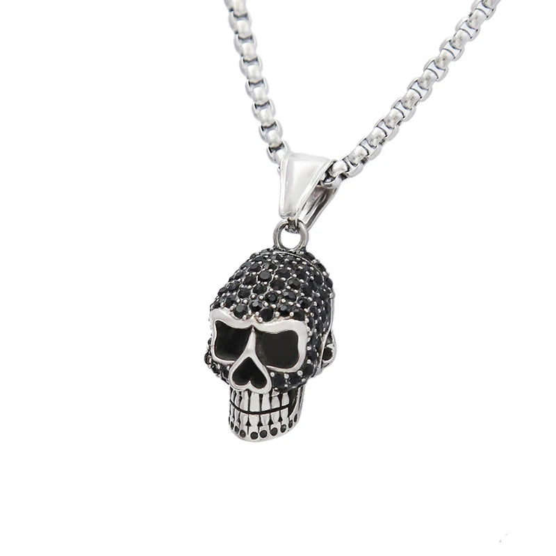 Skull With Black Stone Pendant
