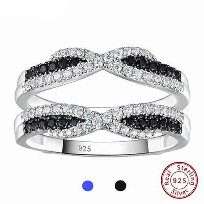 925 Sterling Silver Black Blue White 5A Grade Cubic Zircon Ring