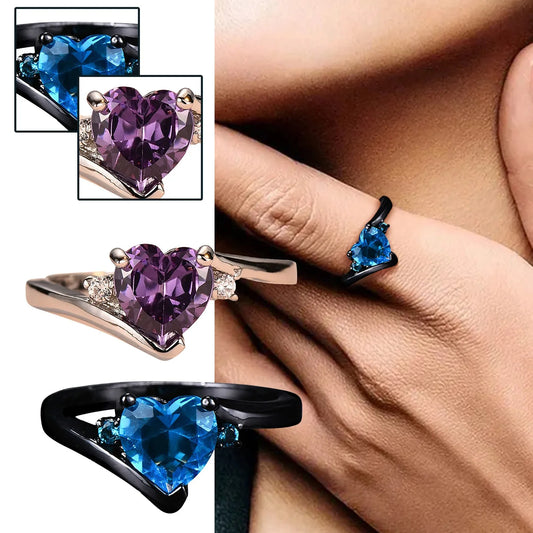 Vintage Heart Sea Sapphire Zircon Black Shaped Ring