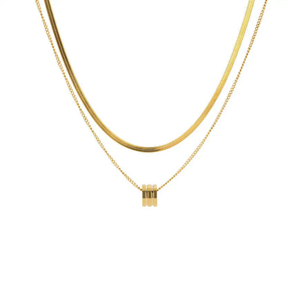 Stainless Steel Double Layer Thick Round Pendant Necklace