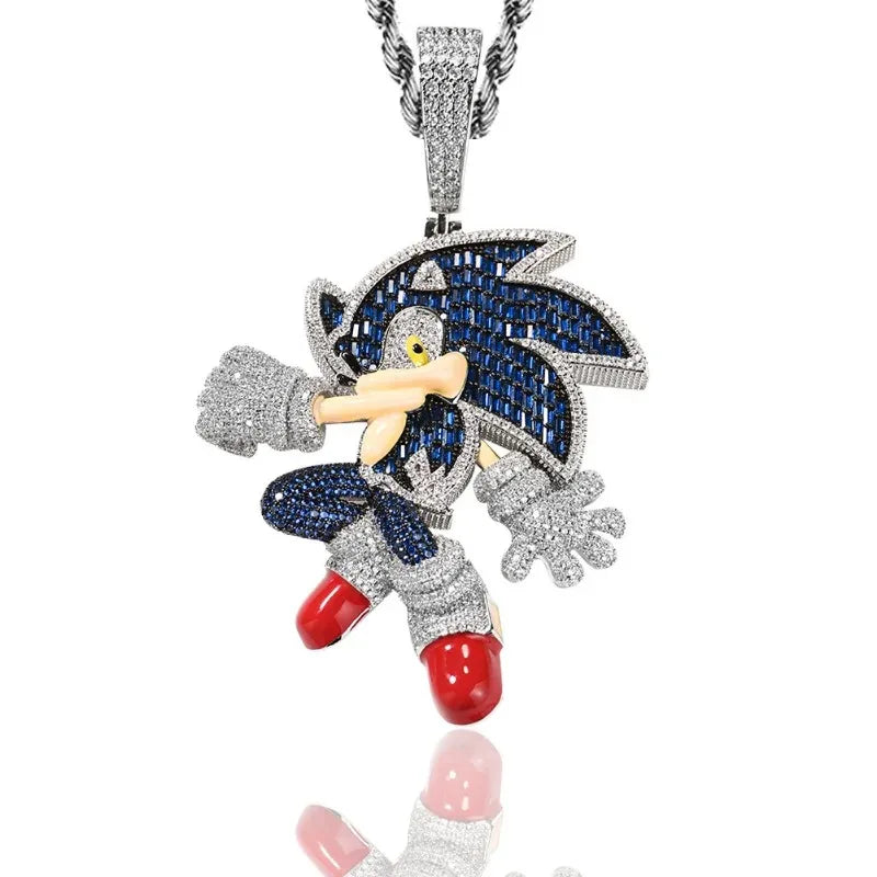Sonic The Hedgehog Stone Blue Cubic Zirconia Solid Back Necklace Pendant