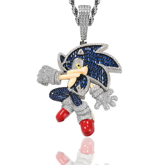 Sonic The Hedgehog Stone Blue Cubic Zirconia Solid Back Necklace Pendant