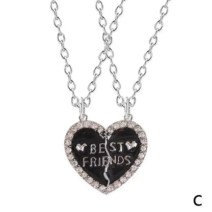 2 Pcs Heart Shape Pendant Best Friends  Necklaces