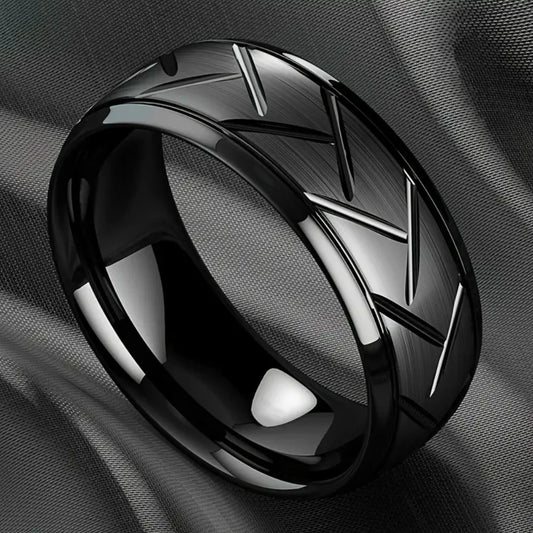 Black Stainless Steel Groove Ring