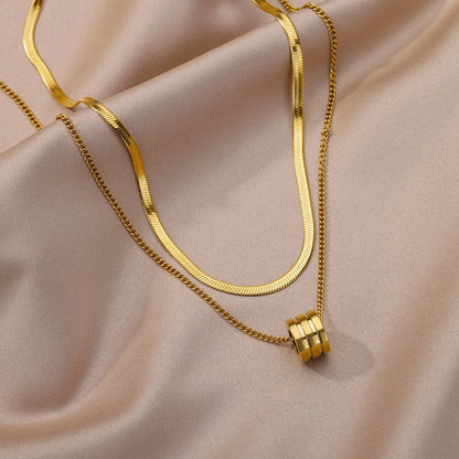 Stainless Steel Double Layer Thick Round Pendant Necklace
