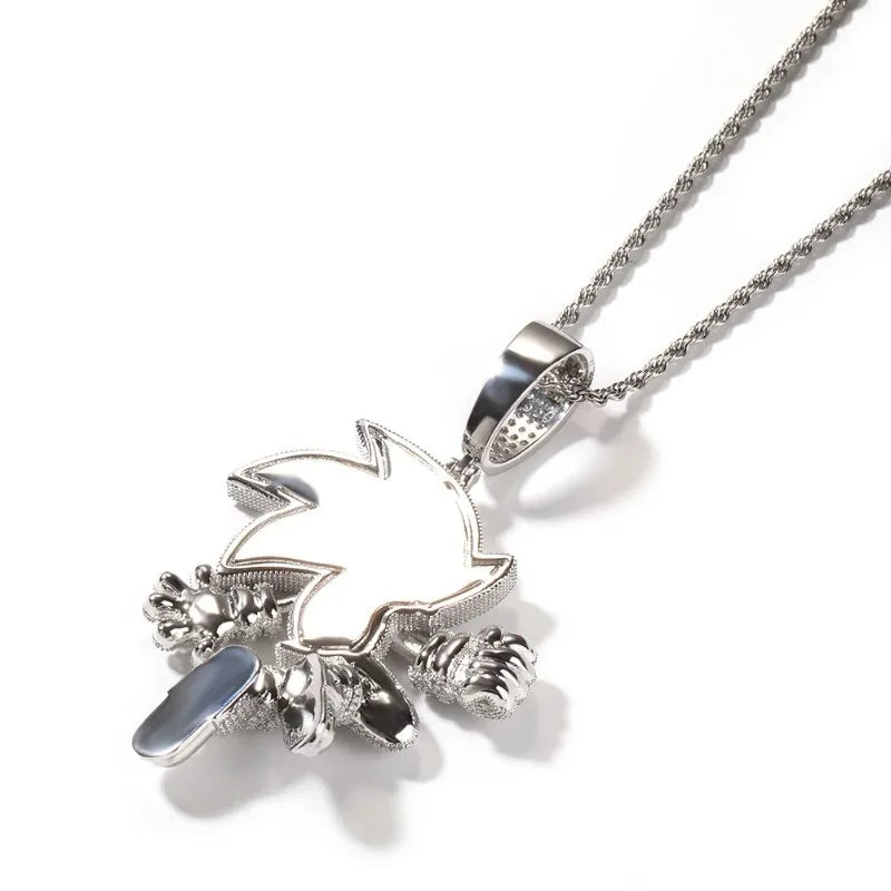 Sonic The Hedgehog Stone Blue Cubic Zirconia Solid Back Necklace Pendant