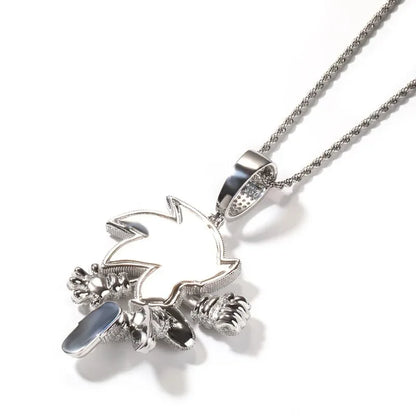 Sonic The Hedgehog Stone Blue Cubic Zirconia Solid Back Necklace Pendant