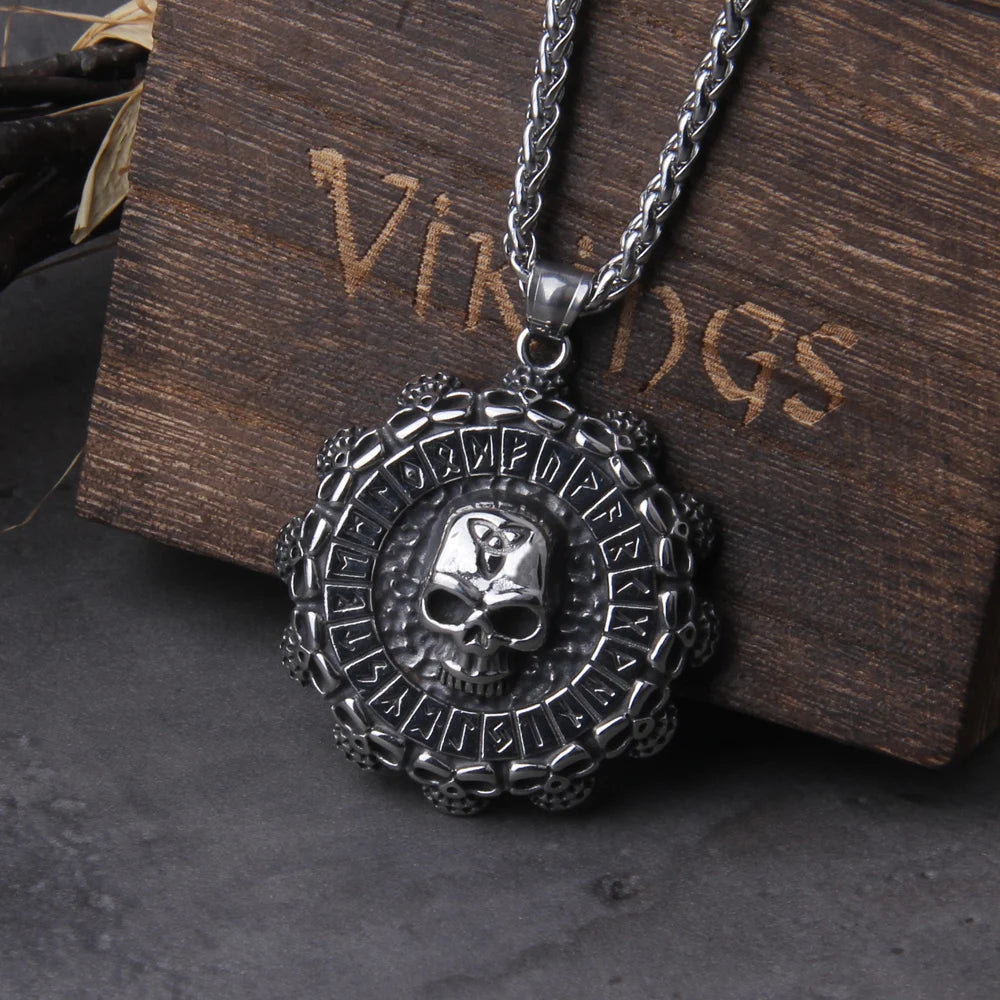Valknut skull Viking Axe Warrior Stainless Steel Pendant Chain