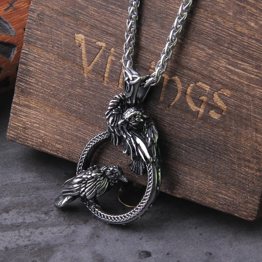 Odin Huginn and Muninn pendant necklace
