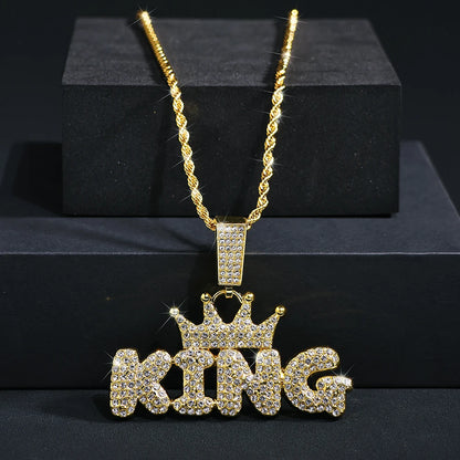 King Pendant with chain, full view on pedestal 