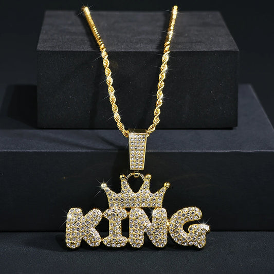 King Pendant with chain, full view on pedestal 