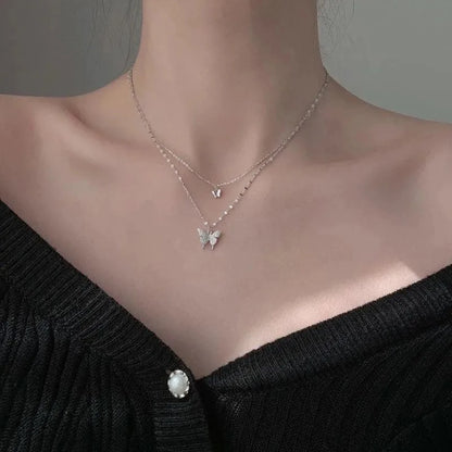Sparkling Double Layer Butterfly Necklace