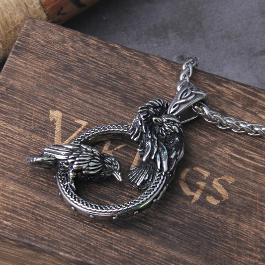 Odin Huginn and Muninn pendant necklace