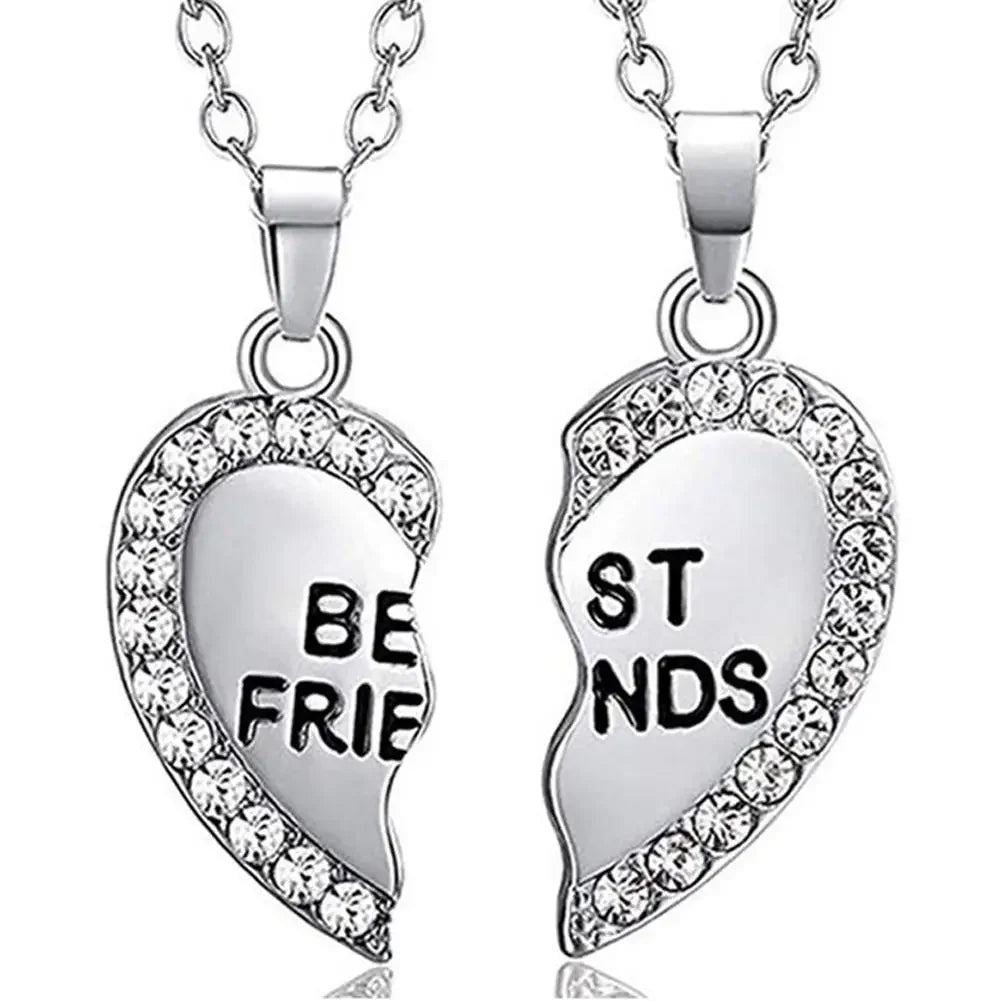 2 Pcs Heart Shape Pendant Best Friends  Necklaces