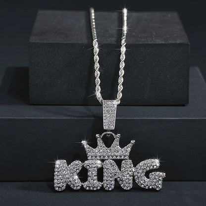King pendant with chain full view on pedestal silver