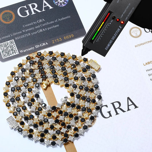 GRA certificate Moissanite gold star tennis chain black Moissanite stones being tested
