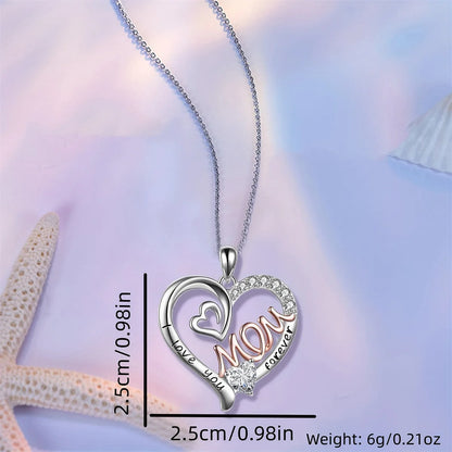 Elegant White K-Plated 'Love Heart' Mom Pendant