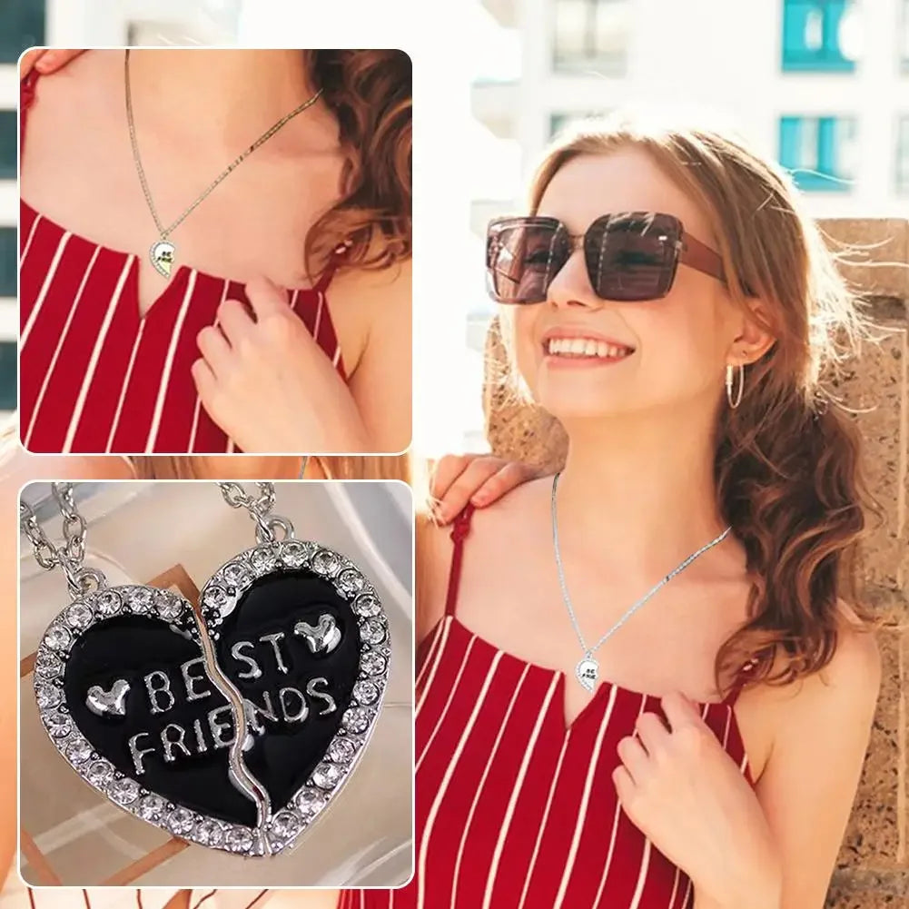 2 Pcs Heart Shape Pendant Best Friends  Necklaces