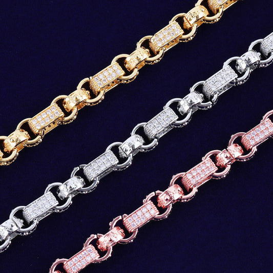 Iced Out GYSPY Bracelet gold silver and rose gold lined next to each other diagonally 