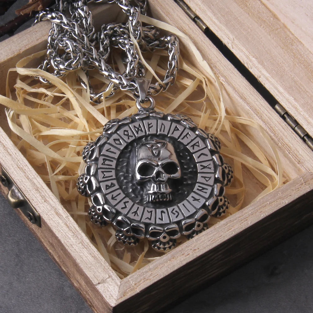 Valknut skull Viking Axe Warrior Stainless Steel Pendant Chain