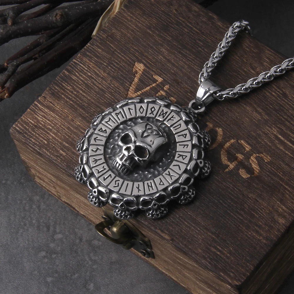 Valknut skull Viking Axe Warrior Stainless Steel Pendant Chain
