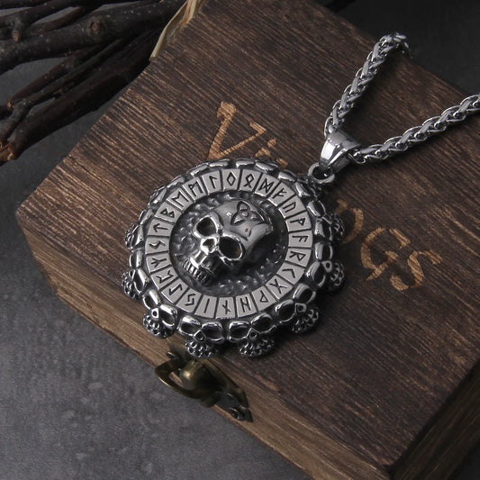 Valknut skull Viking Axe Warrior Stainless Steel Pendant Chain