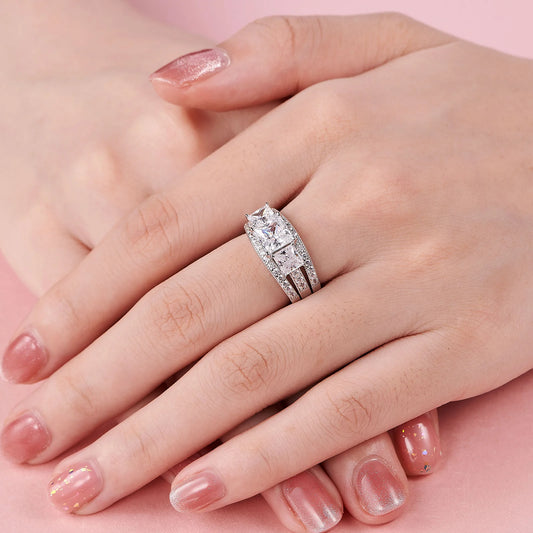 Three-Stone Princess  Sterling Silver Engagement Rings