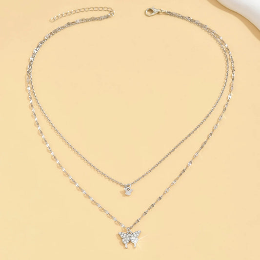 Sparkling Double Layer Butterfly Necklace