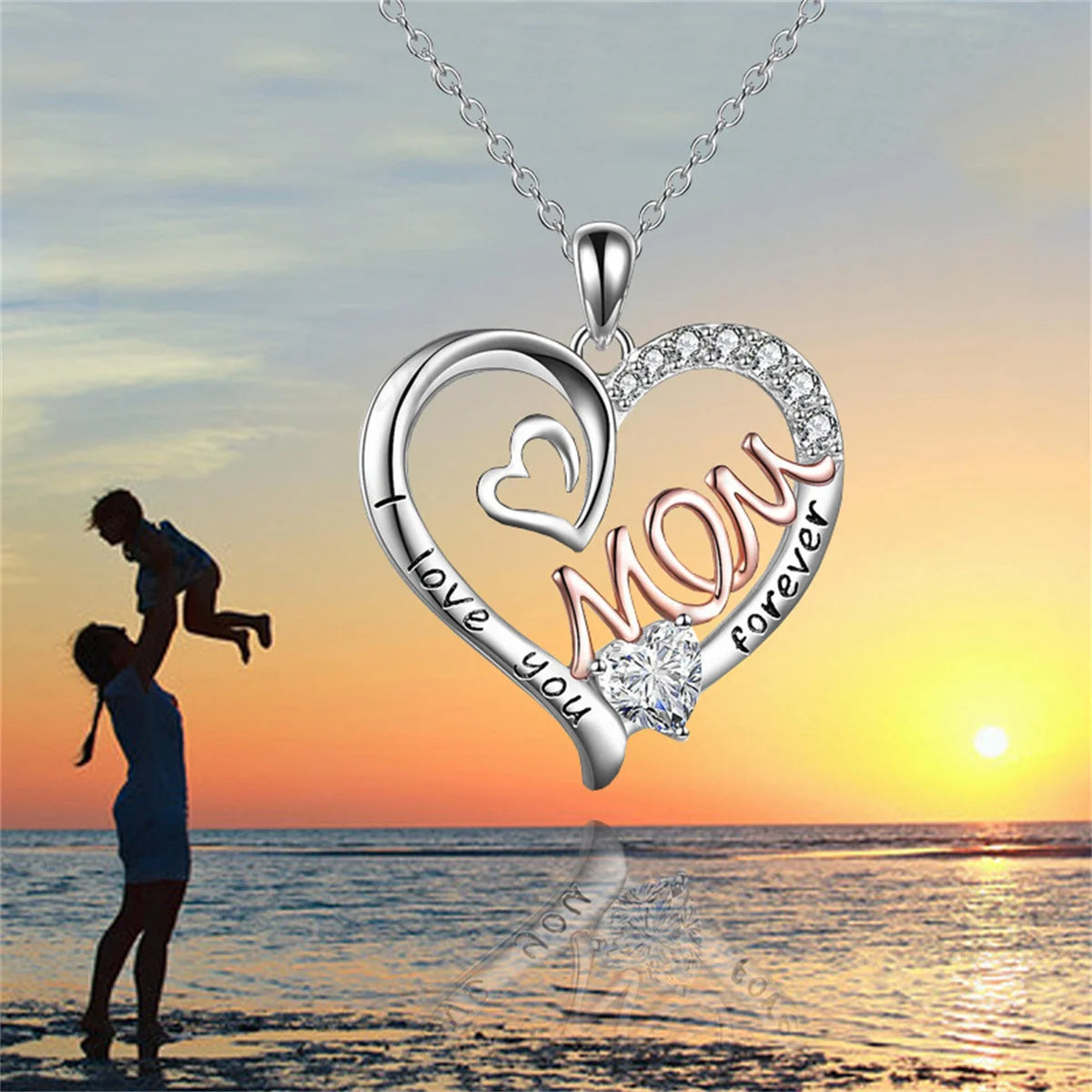 Elegant White K-Plated 'Love Heart' Mom Pendant