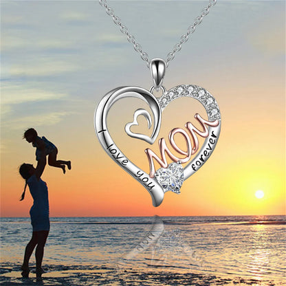 Elegant White K-Plated 'Love Heart' Mom Pendant