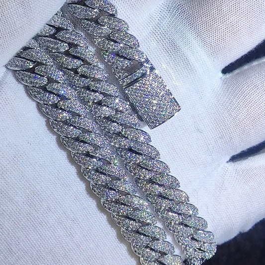 Silver Iced out Cuban chain diagonal on glove
