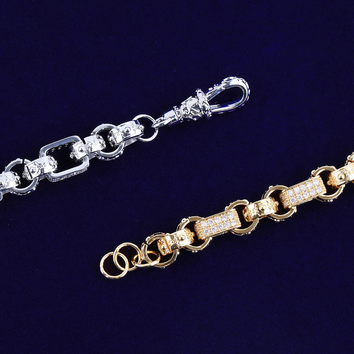 Iced Out GYSPY Bracelet silver and gold showing ends 