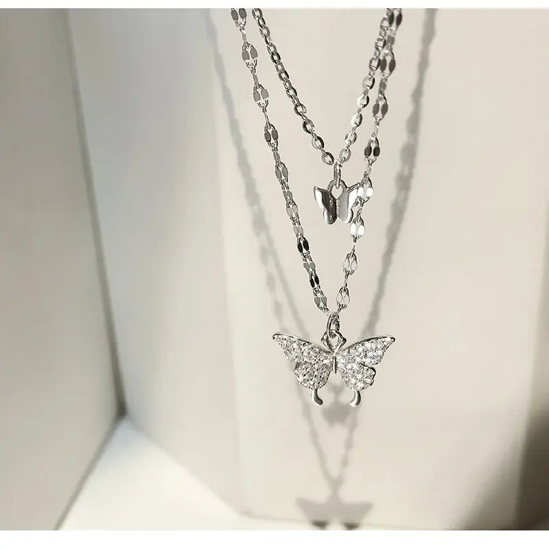 Sparkling Double Layer Butterfly Necklace