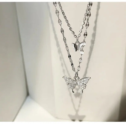 Sparkling Double Layer Butterfly Necklace