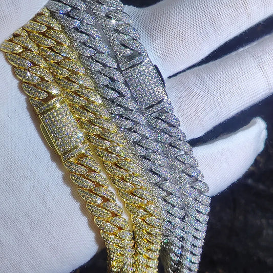 Silver and gold Iced out Cuban chain diagonal on glove