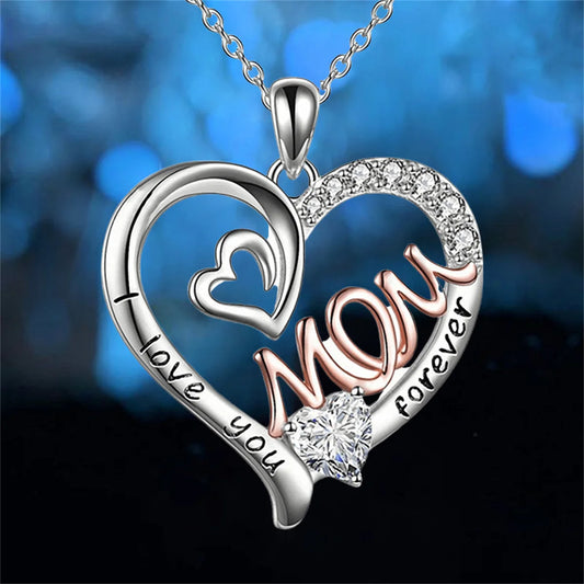 Elegant White K-Plated 'Love Heart' Mom Pendant