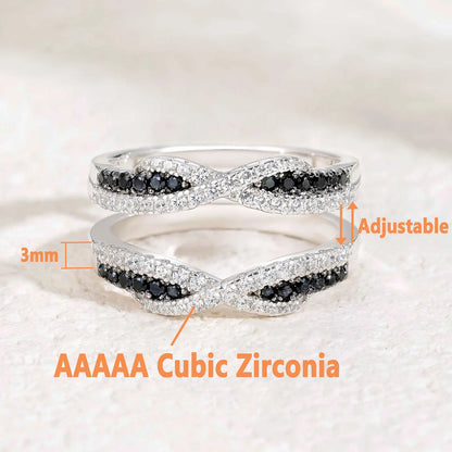 925 Sterling Silver Black Blue White 5A Grade Cubic Zircon Ring