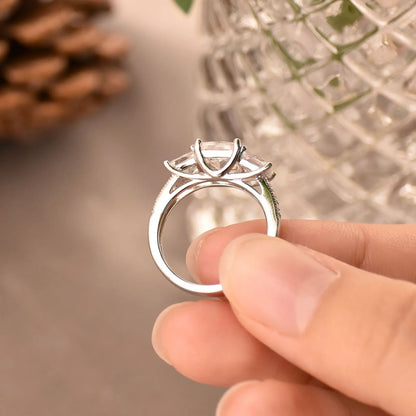 Three-Stone Princess  Sterling Silver Engagement Rings