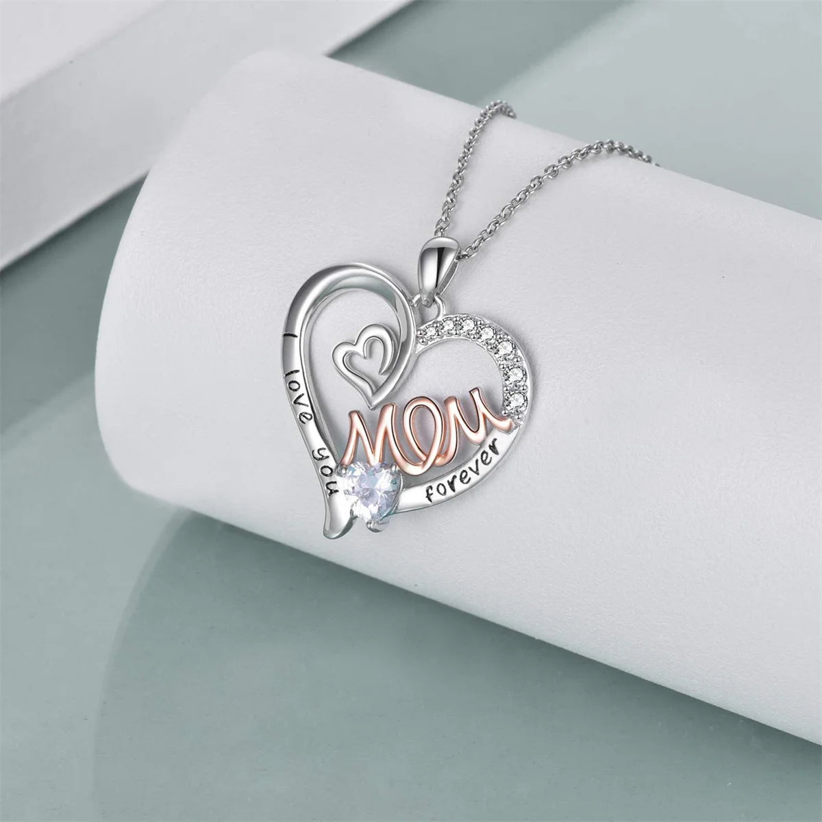 Elegant White K-Plated 'Love Heart' Mom Pendant