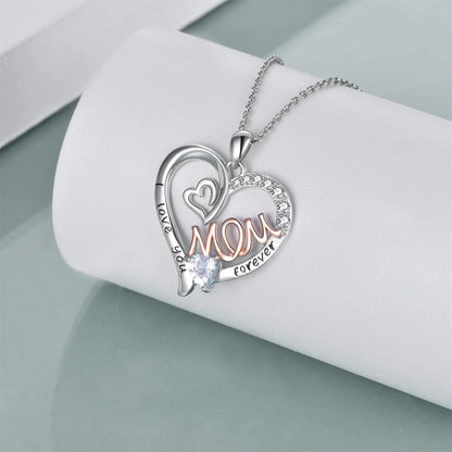 Elegant White K-Plated 'Love Heart' Mom Pendant