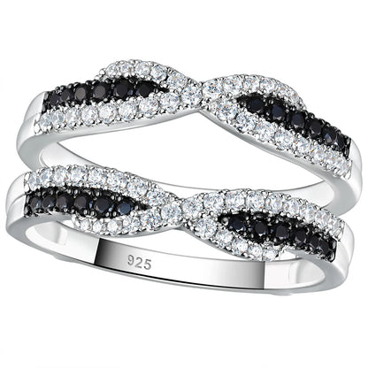 925 Sterling Silver Black Blue White 5A Grade Cubic Zircon Ring